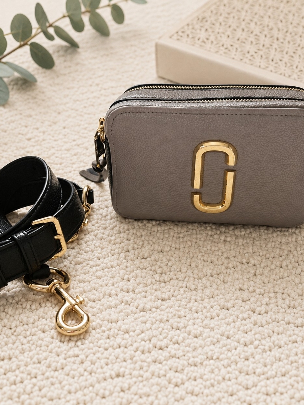 Marc Jacobs Leather Double-Zip Crossbody Bag with Gold Hardware